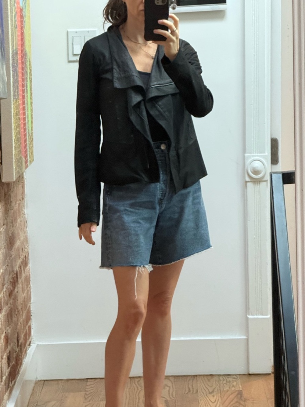 Vince Black Draped Leather-Trim Jacket